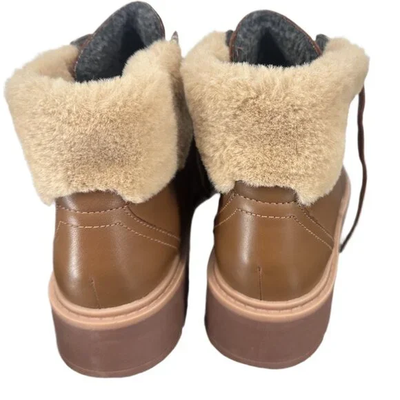 Clarks Mahogany Leather Faux Fur Trim Wedge Boots 8.5 - Picture 8 of 8